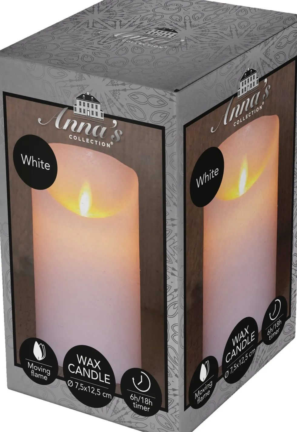 Anna's Collection LED stompkaars met timer Rustiek wit D 7,5 H 12,5 cm