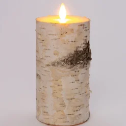 Anna's Collection LED stompkaars berkenhout structuur wit D 9 H 15,8 cm