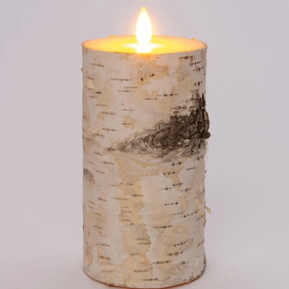 Anna's Collection LED stompkaars berkenhout structuur wit D 9 H 15,8 cm