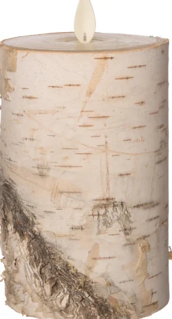 Anna's Collection LED stompkaars berkenhout structuur wit D 9 H 13,4 cm