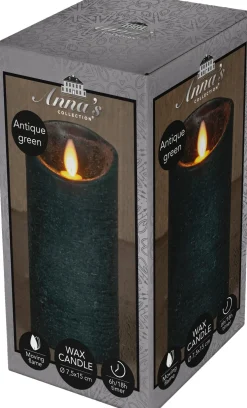 Anna's Collection LED stompkaars Rustiek donker groen D 7,5 H 15 cm