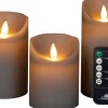 Anna's Collection LED stompkaars Rustiek taupe D 7,5 H 10 / 12,5 / 15 cm 3 stuks