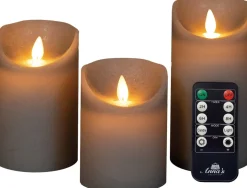 Anna's Collection LED stompkaars Rustiek taupe D 7,5 H 10 / 12,5 / 15 cm 3 stuks