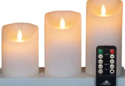 Anna's Collection LED stompkaars oplaadbaar wit met afstandsbediening D 7,5 H 10 / 12,5 / 15 cm 3 stuks