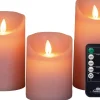 Anna's Collection LED stompkaars Rustiek roze D 7,5 H 10 / 12,5 / 15 cm 3 stuks