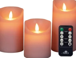 Anna's Collection LED stompkaars Rustiek roze D 7,5 H 10 / 12,5 / 15 cm 3 stuks