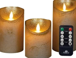 Anna's Collection LED stompkaars Rustiek goud D 7,5 H 10 / 12,5 / 15 cm 3 stuks