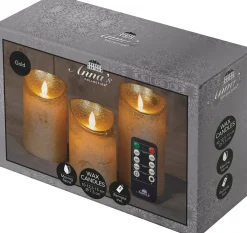 Anna's Collection LED stompkaars Rustiek goud D 7,5 H 10 / 12,5 / 15 cm 3 stuks