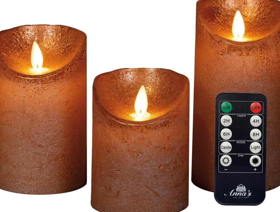 Anna's Collection LED stompkaars Rustiek koper D 7,5 H 10 / 12,5 / 15 cm 3 stuks