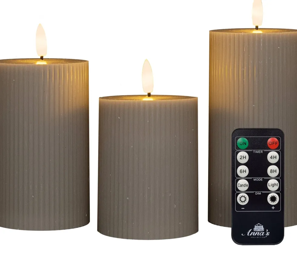 Anna's Collection led stompkaars Riba taupe D 7,5 H 10 / 12,5 / 15 cm 3 stuks