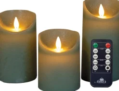 Anna's Collection LED stompkaars groen D 7,5 H 10 / 12,5 / 15 cm 3 stuks