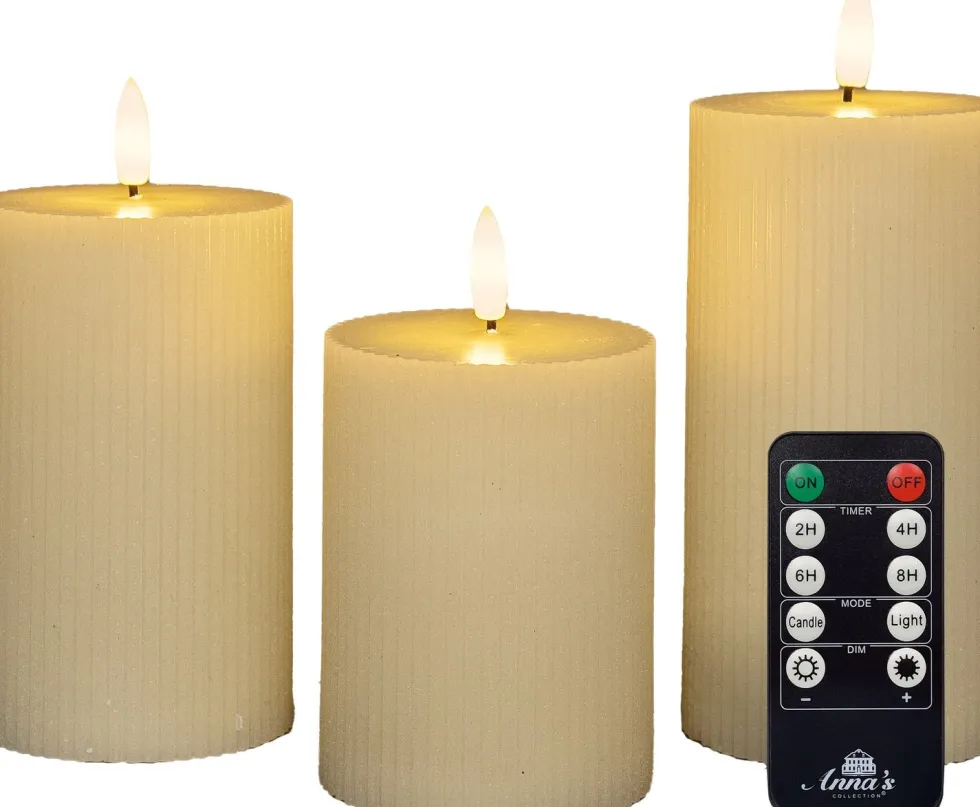 Anna's Collection led stompkaars Riba ivoor D 7,5 H 10 / 12,5 / 15 cm 3 stuks