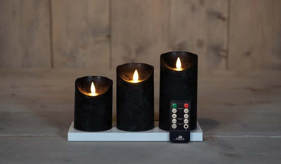 Anna's Collection LED stompkaars oplaadbaar zwart met afstandsbediening D 11 H 19,5 cm 3 stuks