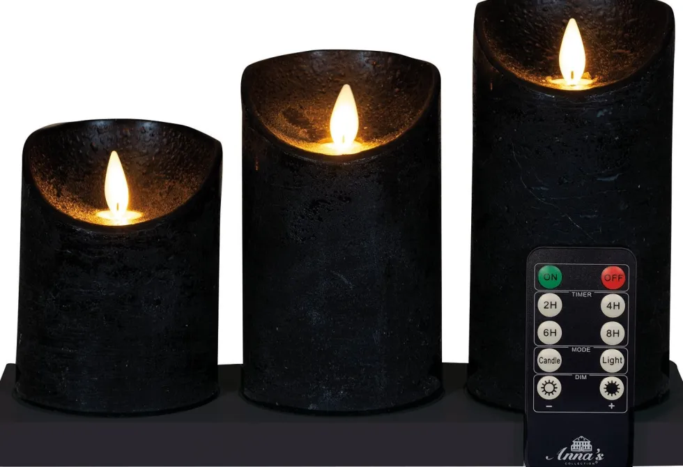 Anna's Collection LED stompkaars oplaadbaar zwart met afstandsbediening D 11 H 19,5 cm 3 stuks