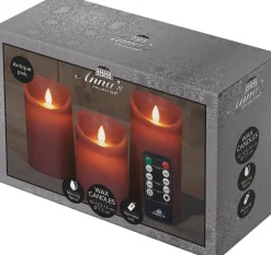 Anna's Collection LED stompkaars Rustiek oud roze D 7,5 H 10 / 12,5 / 15 cm 3 stuks
