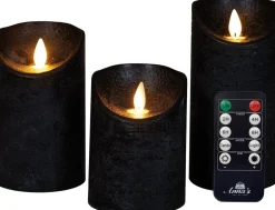 Anna's Collection LED stompkaars Rustiek zwart D 7,5 H 10 / 12, 5 / 15 cm 3 stuks