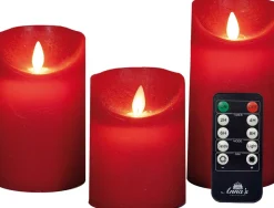 Anna's Collection LED stompkaars Rustiek rood D 7,5 H 10 / 12,5 / 15 cm 3 stuks