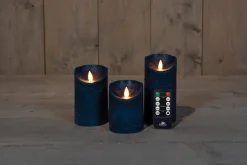 Anna's Collection LED stompkaars Rustiek donker blauw D 7,5 H 10 / 12,5 / 15 cm 3 stuks