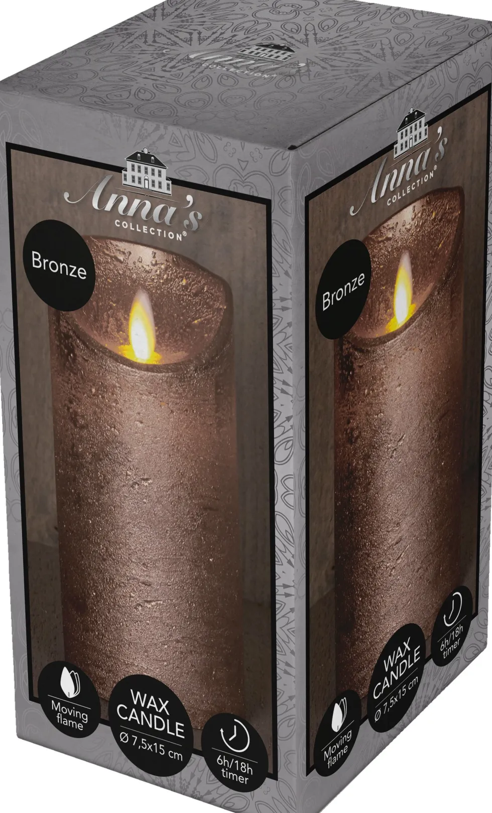 Anna's Collection LED stompkaars met timer brons D 7,5 H 15 cm