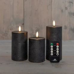 Anna's Collection LED stompkaars zwart D 8 H 15 cm 3 stuks