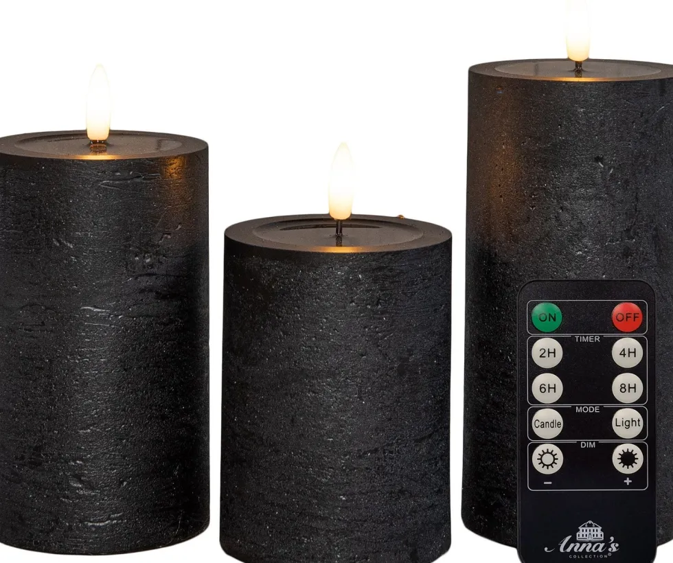 Anna's Collection LED stompkaars zwart D 8 H 15 cm 3 stuks