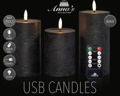 Anna's Collection LED stompkaars zwart D 8 H 15 cm 3 stuks