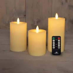 Anna's Collection LED stompkaars Rib met timer ivoor D 7,5 H 10 / 12,5 / 15 cm 3 stuks