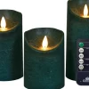 Anna's Collection LED stompkaars Rustiek groen D 7,5 H 10 / 12,5 / 15 cm 3 stuks