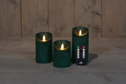 Anna's Collection LED stompkaars Rustiek groen D 7,5 H 10 / 12,5 / 15 cm 3 stuks