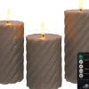 Anna's Collection LED stompkaars Swirl met timer taupe D 7,5 H 10 / 12,5 / 15 cm 3 stuks