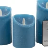 Anna's Collection LED stompkaars Rustiek blauw D 7,5 H 10 / 12,5 / 15 cm 3 stuks