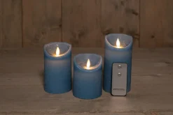 Anna's Collection LED stompkaars Rustiek blauw D 7,5 H 10 / 12,5 / 15 cm 3 stuks