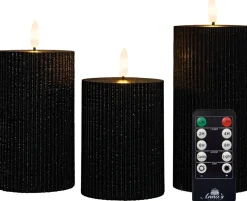 Anna's Collection led stompkaars Riba zwart D 7,5 H 10 / 12,5 / 15 cm 3 stuks
