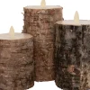 Anna's Collection LED stompkaarsberkenhout structuur bruin D 7,5 H 10 / 12,5 / 15 cm 3 stuks