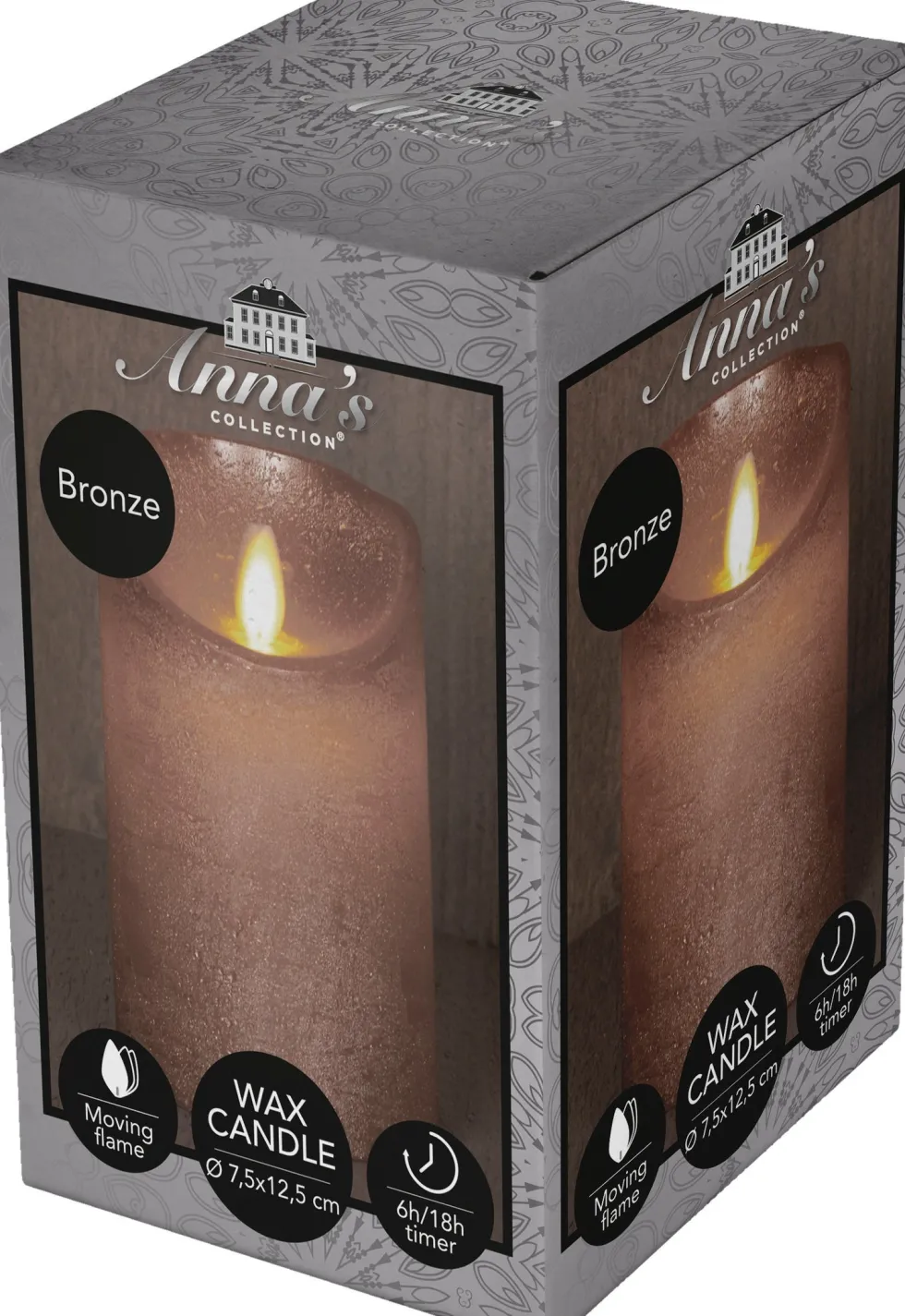 Anna's Collection LED stompkaars met timer brons D 7,5 H 12,5 cm