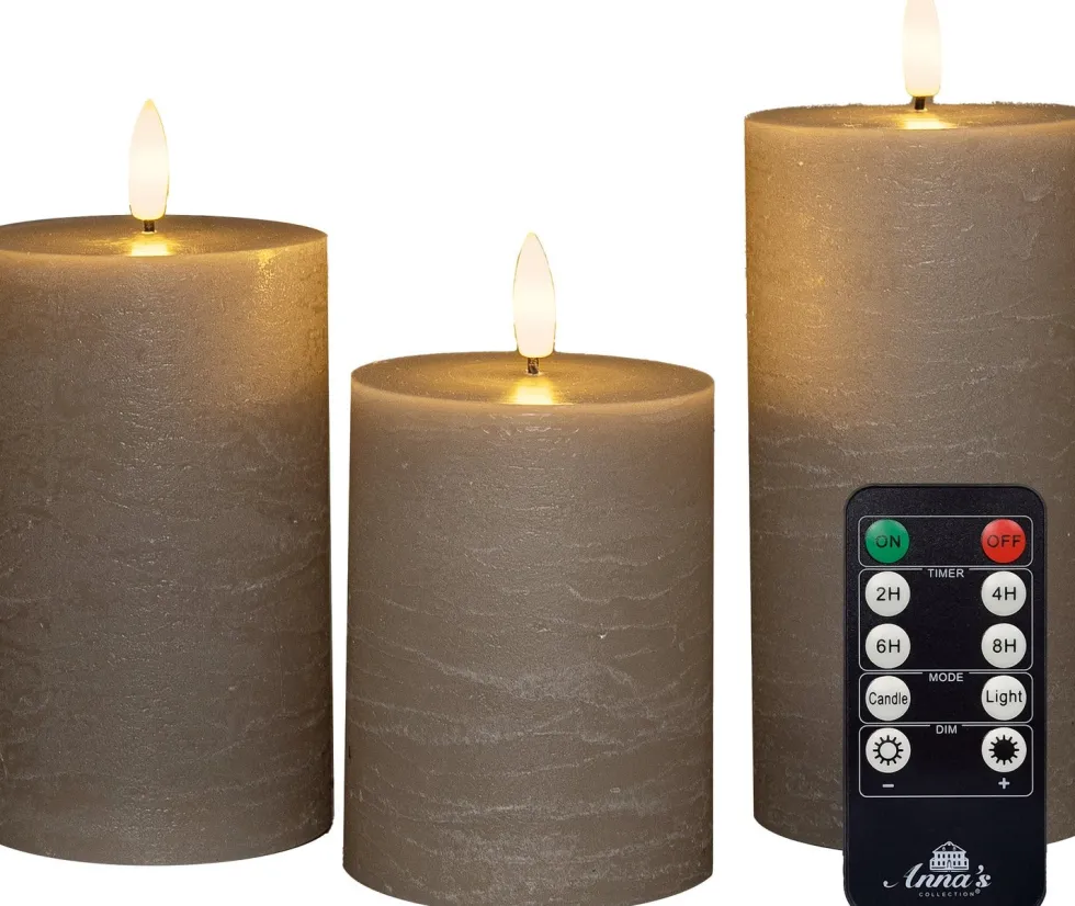 Anna's Collection led stompkaars Dinu taupe D 7,5 H 10 / 12,5 / 15 cm 3 stuks