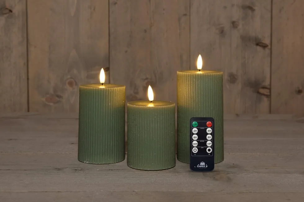 Anna's Collection led stompkaars Riba groen D 7,5 H 10 / 12,5 / 15 cm 3 stuks