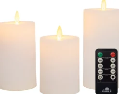 Anna's Collection LED stompkaars Rib met timer wit D 7,5 H 10 / 12,5 / 15 cm 3 stuks