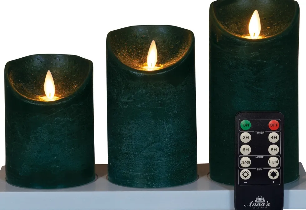 Anna's Collection LED stompkaars met oplaadstation groen D 7,5 H 10 / 12,5 / 15 cm 3 stuks