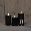 Anna's Collection LED stompkaars met afstandsbediening Rustiek zwart D 7,5 H 10 / 12, 5 / 15 cm 3 stuks