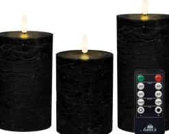 Anna's Collection LED stompkaars met afstandsbediening Rustiek zwart D 7,5 H 10 / 12, 5 / 15 cm 3 stuks