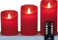 Anna's Collection LED stompkaars met oplaadstation rood D 7,5 H 10 / 12,5 / 15 cm 3 stuks