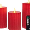Anna's Collection LED stompkaars Rib met timer rood D 7,5 H 10 / 12,5 / 15 cm 3 stuks
