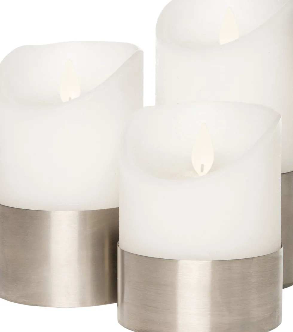 Anna's Collection LED stompkaars met afstandsbediening wit / zilver D 7,5 H 10 / 12,5 / 15 cm 3 stuks