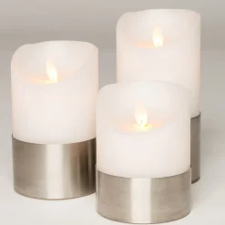 Anna's Collection LED stompkaars met afstandsbediening wit / zilver D 7,5 H 10 / 12,5 / 15 cm 3 stuks
