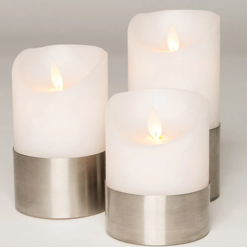 Anna's Collection LED stompkaars met afstandsbediening wit / zilver D 7,5 H 10 / 12,5 / 15 cm 3 stuks