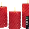 Anna's Collection LED stompkaars Swirl met timer rood D 7,5 H 10 / 12,5 / 15 cm 3 stuks