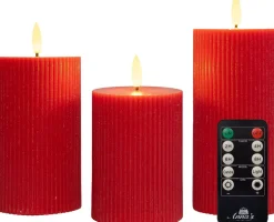 Anna's Collection LED stompkaars Rib met timer rood D 7,5 H 12,5 cm