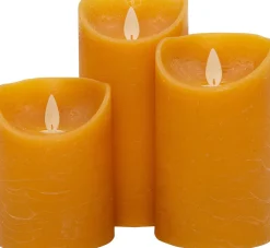 Anna's Collection LED stompkaars Rustiek okergeel D 7,5 H 10 / 12,5 / 15 cm 3 stuks