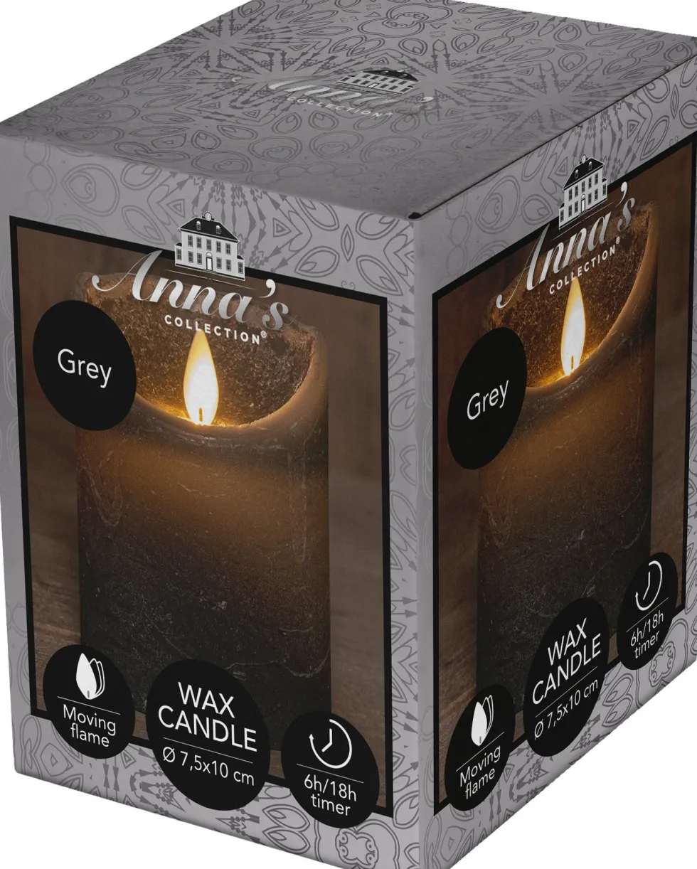 Anna's Collection LED stompkaars met timer grijs D 7,5 H 10 cm